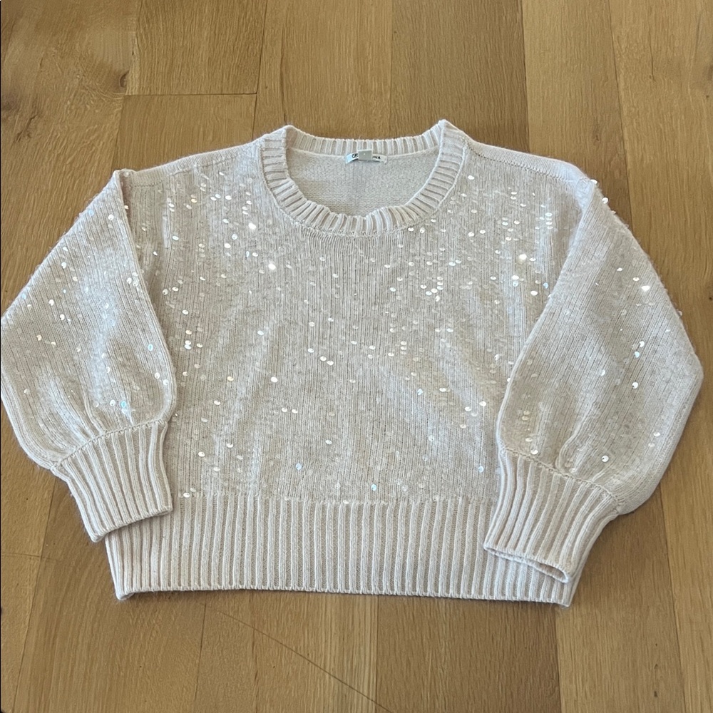 Versona Cream Sequin Crew Neck Sweater